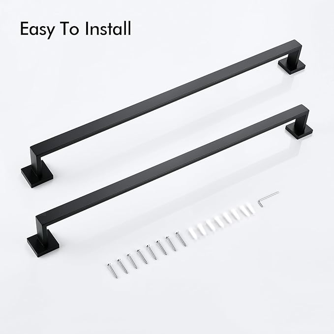 BANOLUX Towel Rack, 32-Inch Single Towel Bars for Bathroom, Towel Racks for Bathroom Wall Mounted SUS304 Stainless Steel Hand Towel Holder Heavy Duty, Matte Black Towel Bar 2 Pack, A7-TB-MB-32IN-2PACK