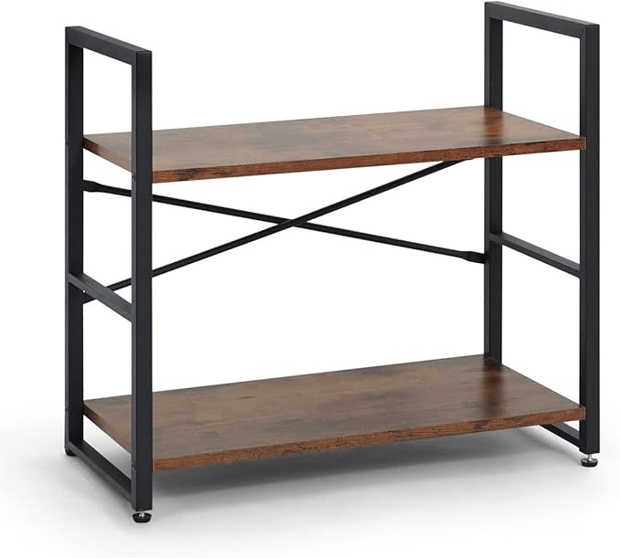 CAPHAUS 2 Tier Small Bookshelf, 24 Inch Width Free Standing Shelf, Bookcase Shelf Storage Organizer, Industrial Book Shelves for Home Office, Living Room, Rustic Oak Vintage Shelves & Metal Frame-NeatNest