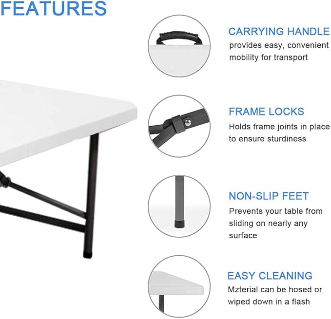 4ft Picnic Table,Folding Utility Table Portable Fold-in-Half Plastic Picnic Party Dining Camp Table with Handle for Indoor Outdoor-NeatNest