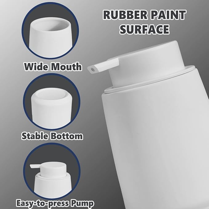 12Oz White Soap Dispenser - Modern Ceramic Lotion Hand Soap Dispenser with Easy-to-Press White Pump, Reusable and Refillable Liquid Dish Soap Dispenser for Bathroom, Kitchen (Rubber Paint)-NeatNest
