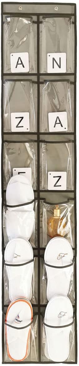 Closet Shoe Organizer Behind Door Hanging Closet Kids Shoe Rack with 12 Clear Large Pockets (12 Pockets-Grey)-NeatNest