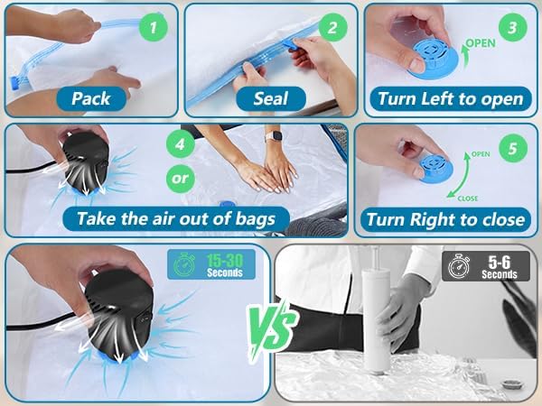 15 Pack Vacuum Seal Bag for Clothing with Electric Air Pump,Space Saver Vacuum Storage Bags for Clothes,Mattress, Blanket, Duvets, Pillows(3 Jumbo/3 Large/3 Medium/6 Small Bags)-NeatNest