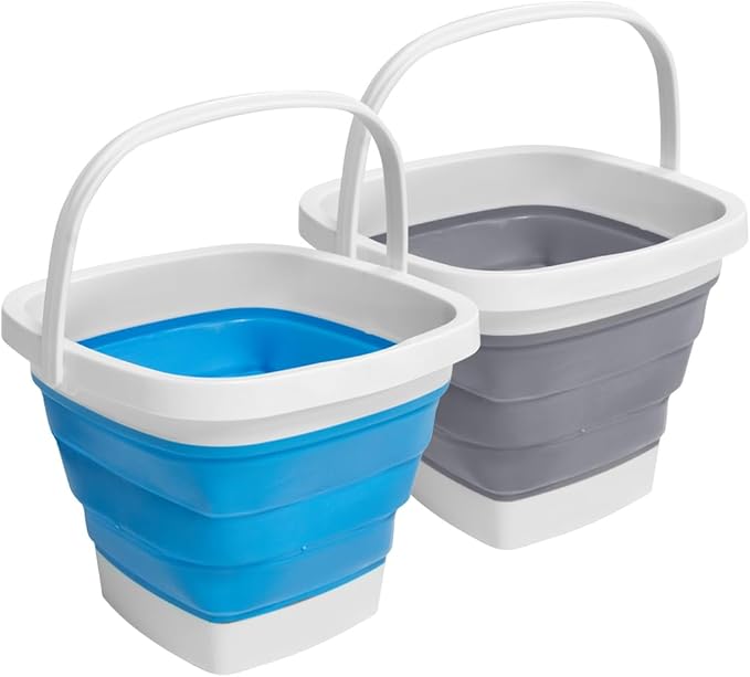 2 Pack Collapsible Plastic Bucket with Handle 0.79 Gallon (3L) Each Foldable Rectangular Tub for Cleaning Camping Essentials Space Saving Outdoor Portable Bucket for Camping-NeatNest