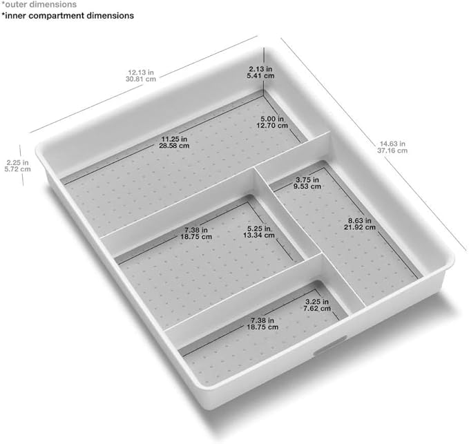 Madesmart Classic 4-Compartment Drawer Organizer Gadget Tray, Plastic Multipurpose Storage Bin for Drawers, White-NeatNest