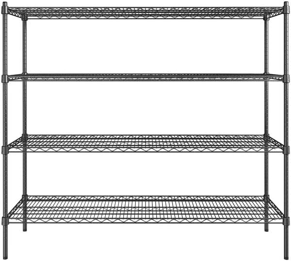 18" x 60" NSF Black Epoxy 4-Shelf Kit with 54" Posts, Heavy Duty Storage Shelving, Wire Shelving Kit, NSF Commercial Storage Rack Unit