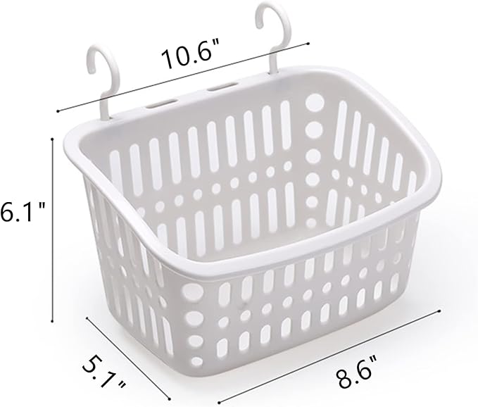 5PCS Plastic Hanging Baskets for Shower, Hanging Basket Organizer with Hooks, Rectangle 10.6Inches Small Hanging Storage Basket (Grey)