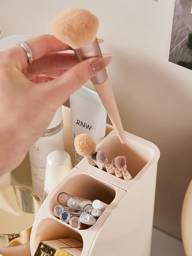 Makeup Organizer with 2 Drawers, Cosmetic Display Case, Storage Holder for Vanity, Bathroom Counter, Desk, Beauty Supplies (Cream)
