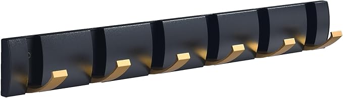 Coat Rack Wall Mount with 6 Hooks, 19.1 Inch Black Gold Modern Folding Coat Hook for Bathroom, Space Saving Towel Hooks for Hanging Coats, Hats, Scarves, Umbrella, and Keys-NeatNest