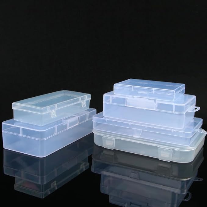 4Pcs Clear Polypropylene Rectangle Mini Storage Containers Box with Hinged Lid for Card,Storage Accessories,Crafts,Screws,Drills,Battery (4.8" x 2.9" x 0.67")-NeatNest