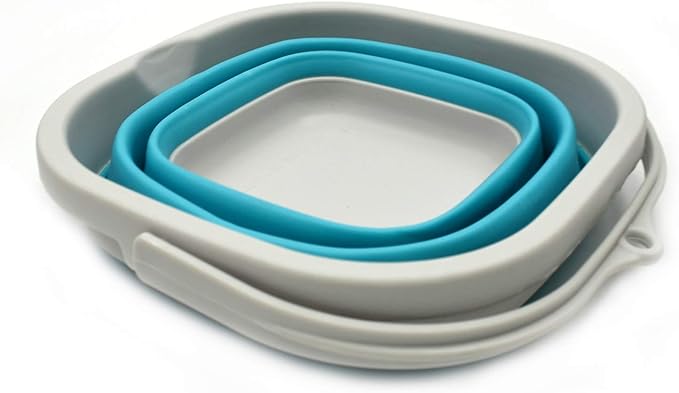 SAMMART 2.6L (0.68 Gallon) Super Mini Sqare Collapsible Plastic Bucket - Foldable Square Tub - Portable Fishing Water Pail - Space Saving Outdoor Waterpot (1, Grey/Bright Blue)-NeatNest