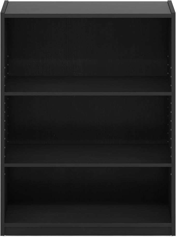 Furinno Gehry 3-Tier Bookcase, Bookshelf with Adjustable Shelves, Blackwood