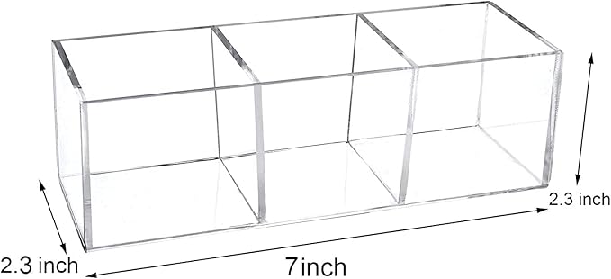 dedoot Acrylic Drawer Organizer, Clear 3 Compartment Makeup Organizer and Storage Small Clear Vanity Organizers for Makeup Brush, Home and Office Supplies, 7x2x2inch-NeatNest