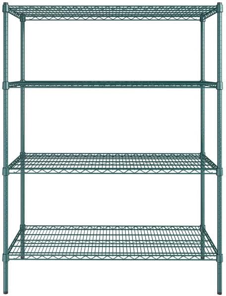 24" x 48" NSF Green Epoxy 4-Shelf Kit with 64" Posts, Heavy Duty Storage Shelving, Wire Shelving Kit, NSF Commercial Storage Rack Unit