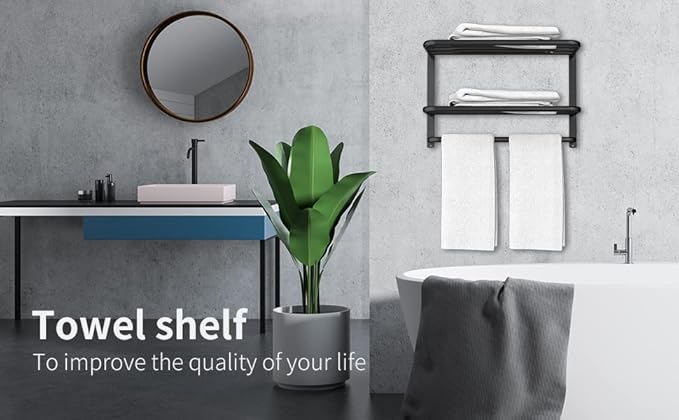 22.8Inch Towel Rack for Bathroom and Lavatory Towel Hanger with Wall Mount Towel Bars 304 Stainless Steel No Drill Tower Holder Shelf (3 Layers Black Towel Rack)
