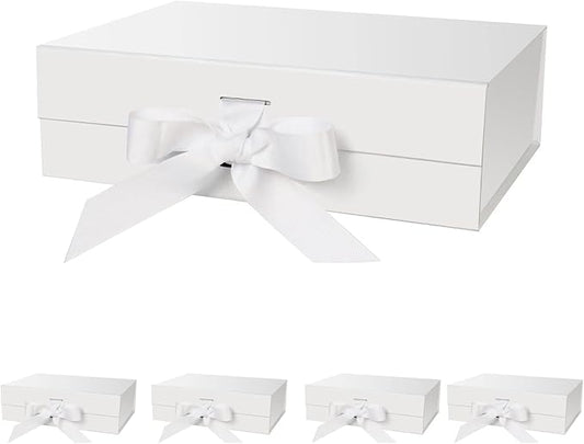 Gift Box with Lid for Presents 10.5x7.5x3.1 Inches with Ribbon and Magnetic Closure(5-Pack) (White)-NeatNest