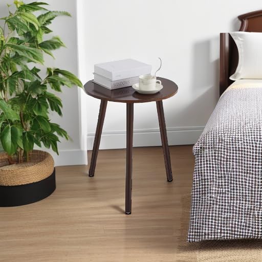 Apicizon Side Tables End Table Bedroom, Dark Brown Round Side Table Nightstand Bedside Table for Living Room, Nightstands Coffee Table with Brown Wood Legs-NeatNest
