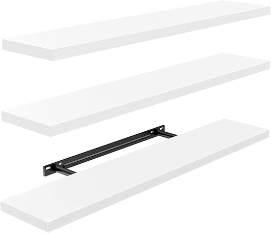 AMADA HOMEFURNISHING 35.4" L Floating Shelves, Wall Shelves Set of 3 for Bathroom/Living Room/Bedroom/Kitchen, White Floating Shelves for Wall Decor with Invisible Brackets - AMFS45W-NeatNest