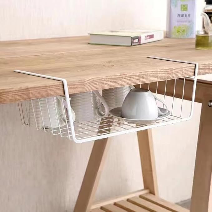 Under Shelf Storage Basket, Pantry Organizers and Laundry Room Organization Under Cabinet Multipurpose Metal Wire Basket for Kitchen, Office Desk (26cm/10.2in)-NeatNest