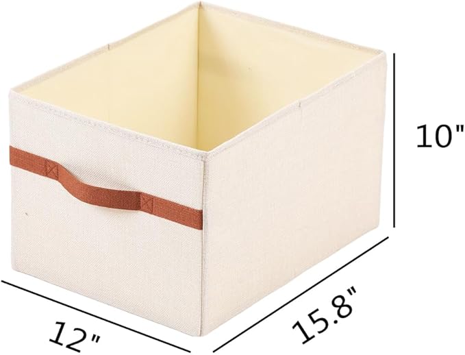 ALYER Collapsible Fabric Storage Organizer with Handles,Shelf Bins Box Container for Bedroom Office Closet Babies Nursery Toys Books Clothes (Beige, 15.8" x 12" x 10")