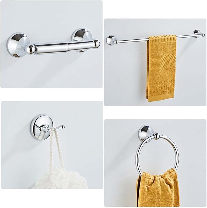 4 Piece Bathroom Accessory Set(Adjustable Towel Bar, Towel Ring, Toilet Paper Holder,Towel Hook), Wall Mounted Bathroom Hardware Accessories Set,Chrome