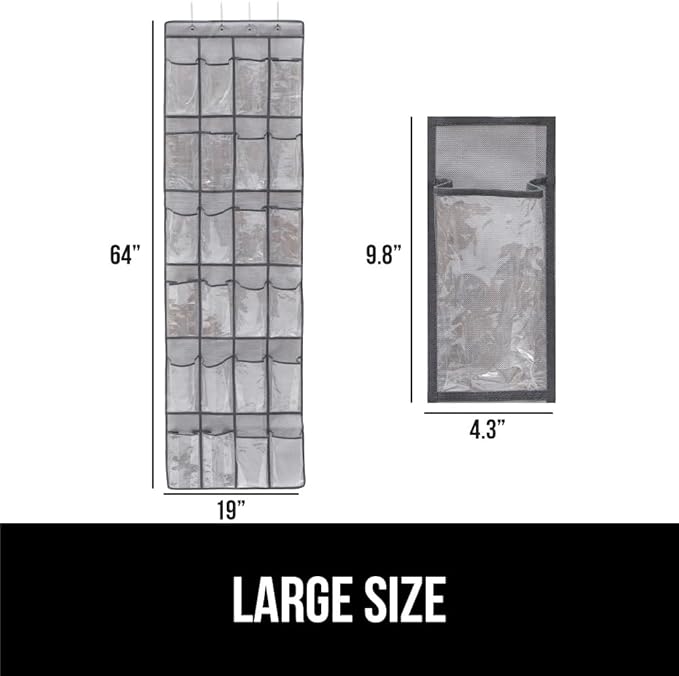 GORILLA GRIP Over the Door Shoe Organizer, 24 Large Breathable PVC Pockets, Space Saving Hanging Storage Holder, Closet Rack Hanger Holds Up to 40 lbs, Hangs on Closets for Shoes 2 Pack, Gray-NeatNest