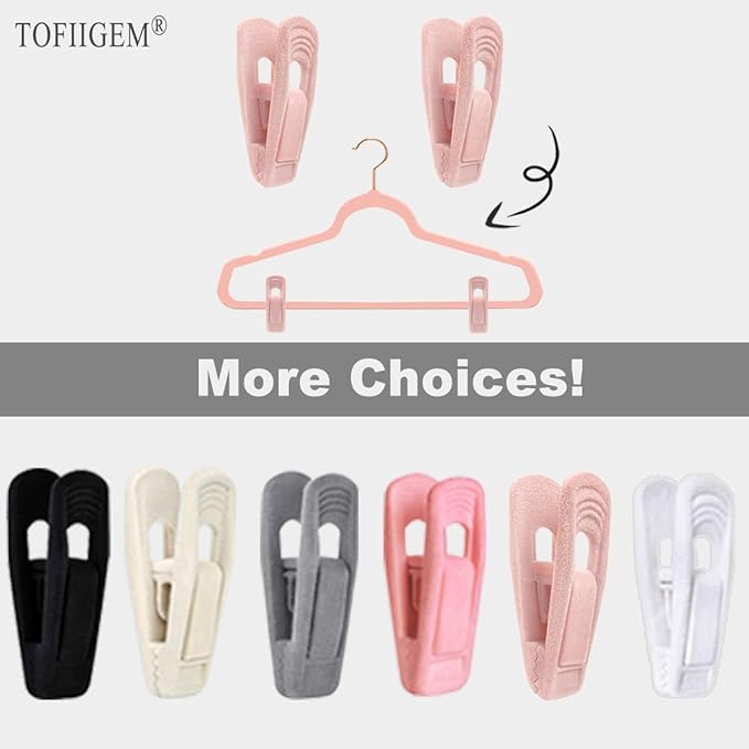 Light Pink Velvet Hangers Clips 20 PCS, Non-Slip Velvet Clip for Pant Skirt Velvet Hangers, Strong Flocking Hangers Clips-NeatNest