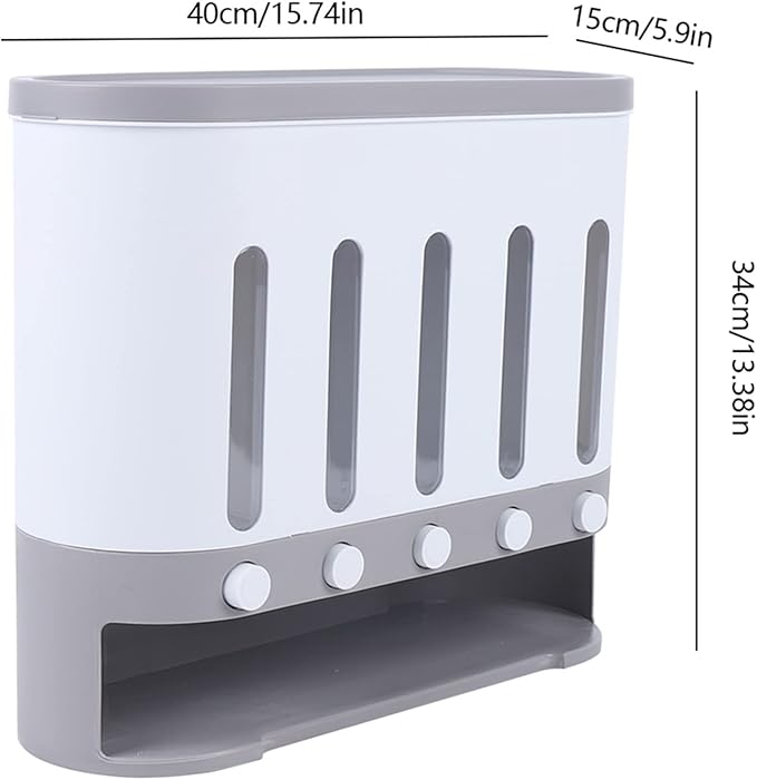 5 Grid Grain Dispenser Rice Dispenser Countertop Multi Cereal Dispenser Wall Mounted Dry Food Dispenser Rice Bucket Grains Storage Container for Rice, Beans, Grains,Dry Food-NeatNest