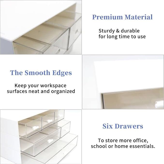 3 Tier Stackable Desk Organizer With 6 Drawers - Plastic Storage for Makeup and Desktop Organization (White)-NeatNest