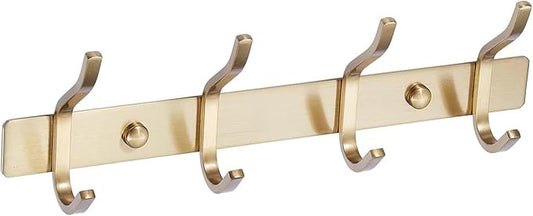 AZW Coat Rack Wall Mount,Heavy Duty Stainless Steel Metal Coat Hooks Hanging for Robes Bags Keys Hat Clothes and Bathroom Door Towels Hanger(Brusshed Brass Gold 4 Hooks)-NeatNest