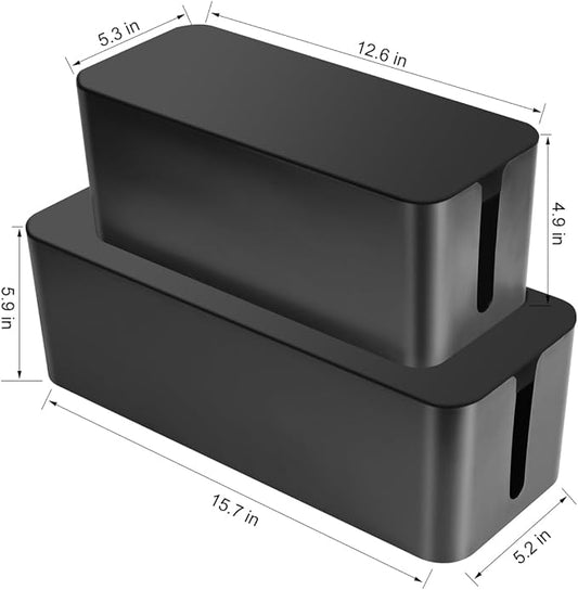 Cable Management Box, 2 Pack Large & Medium Cable Organizer Box with 17 PCS Cable Management Set, Cord Organizer Box to Hide Surge Protector on Desk or Floor (Black)-NeatNest