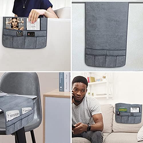 HAOMAIJIA Anti Slip Sofa Armrest Organizer Arm Chair Bedside Caddy Storage Organizer For Recliner Couch With 6 Pockets For Cell Phone Tv Remote Control Magazines (grey blue)-NeatNest