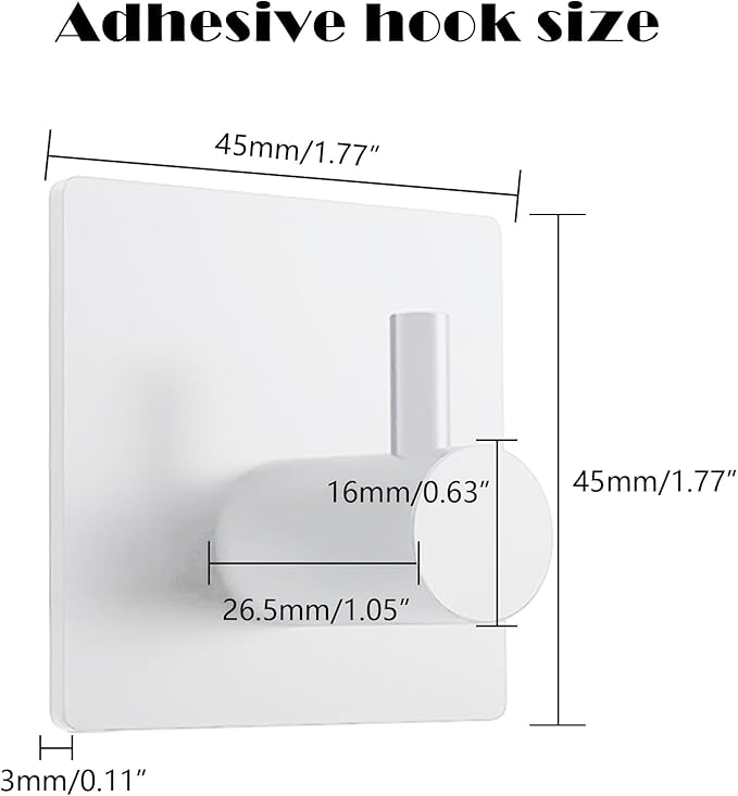 4PCS Adhesive Matte White Self-Adhesive Towel Hook, Waterproof Shower Wall Hook, Heavy-Duty Stainless Steel Adhesive Hook for Bathroom, Kitchen, Bedroom, Suitable for Hanging Clothes, Hats, Bags, Keys