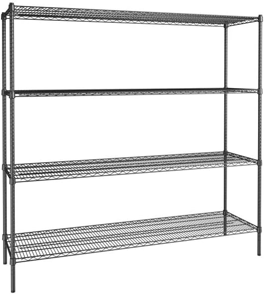 21" x 72" NSF Black Epoxy 4-Shelf Kit with 74" Posts, Heavy Duty Storage Shelving, Wire Shelving Kit, NSF Commercial Storage Rack Unit