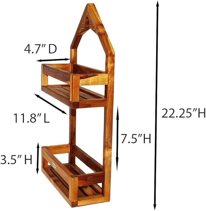 EcoDecors Teak Shower Caddy, Solid Wooden Organizer Rack Over Shower Head, Rustproof, Eco-Friendly Bathroom Storage Shelf, Fully Assembled, Spa Upgrade