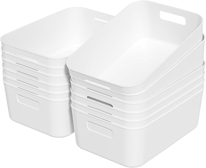 12 Packs Plastic Pantry Organizing Bins, Cupboard Organization Box, White