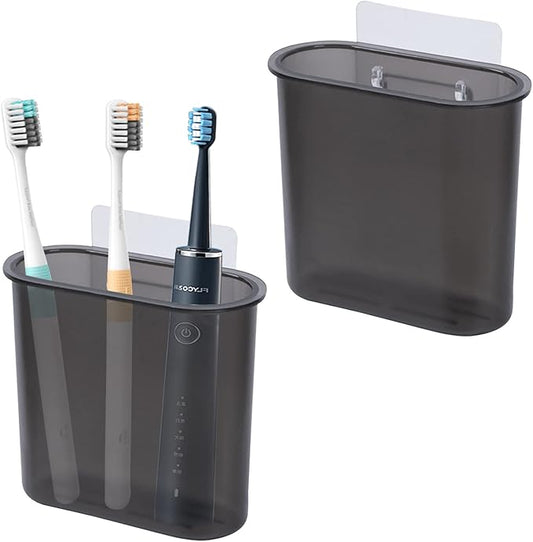 2 Packs Wall Mounted Toothbrush Holder, Self Adhesive Tooth Brush Holder for Bathroom Electric Toothbrush Toothpaste Razor Bathroom Accessories(Black)-NeatNest