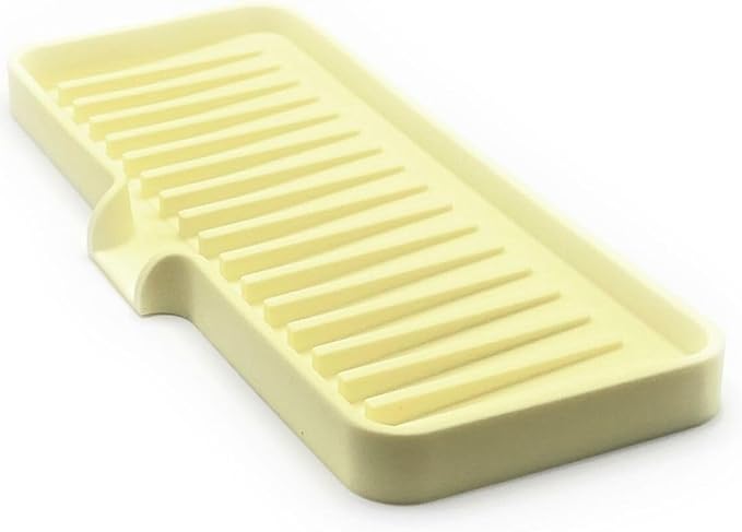 Happitasa Silicone Soap Dish Tray and Sponge Holder with Drain Chute | Bathroom and Kitchen Sink Organizer Caddy (Pale Yellow, 9"x3.5", 5.6 Ounces)-NeatNest
