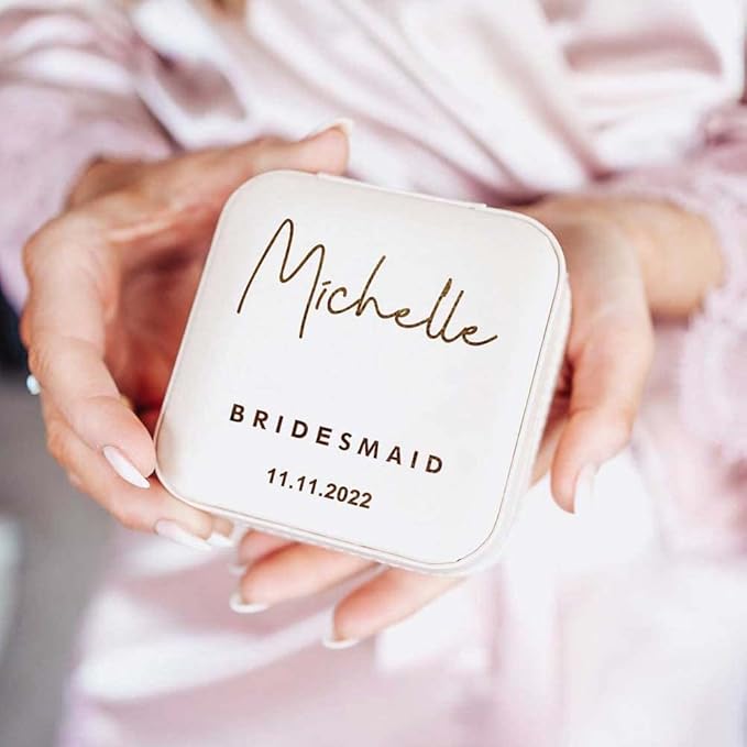 DayOfShe Bridesmaid Proposal Gifts Personalized Bridesmaid Jewelry Box Leather Small Travel Jewelry Organizer Ring Case for Wedding Maid of Honor Gifts-NeatNest