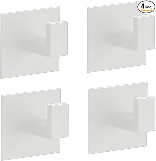 4 Pack Adhesive Towel Holder Bathroom Shower Robe Hook Hanging Coat Clothes Rack Stickers Square Metal Wall Hooks White