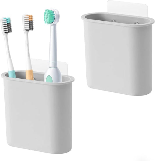 2 Packs Toothbrush Holders Wall Mounted, Self Adhesive Tooth Brush Holder for Bathroom Electric Toothbrush Toothpaste Razor Bathroom Accessories(Grey-NeatNest