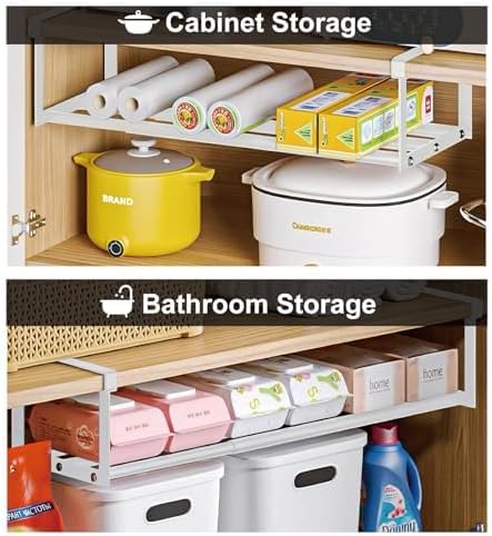 Expandable Shoe Rack Organizer - Adjustable Shoe Rack & Under Cabinet Shelf - for Shoe or Clothing Storage and Organization, Under Shelf Storage (White,2 Pcs)-NeatNest