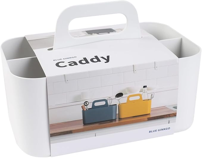 BLUE GINKGO Stackable Organizer Caddy – Korean-Made Portable Tote for Bathroom, Office, Crafts, or School Supplies (Rectangle, White)-NeatNest