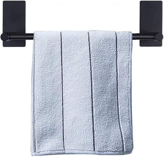 NearMoon Self Adhesive Bathroom Towel Bar- Stainless Steel Bath Wall Shelf Rack Hanging Towel Stick On Sticky Hanger Contemporary Style, NO Drilling (1 Pack, Matte Black, 9-Inch Towel Rack)
