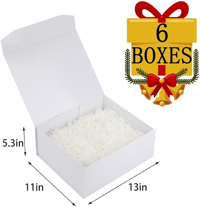 6 Pcs White Gift Boxes Large 13x11x5.3 Inch Magnetic Gift Boxes with Crinkle Paper for Presents-NeatNest