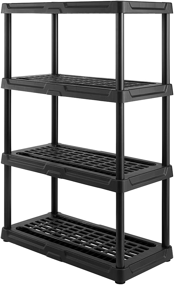 CX 4-Tier (53”H x 36”W x 18”D) Plastic Storage Shelving Unit (Black), Heavy Duty, 150lbs Per Shelf Capacity, Indoor/Outdoor Storage and Organization in Home, Garage, Office with Easy Assembly-NeatNest