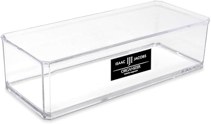 Isaac Jacobs Clear Acrylic Rectangular Stackable Storage Organizer, (9" L x 3.5" W x 2.5" H) Drawer Tray, Multi-Functional, Bathroom, Kitchen, Home, Office, Desk, Drawers-NeatNest