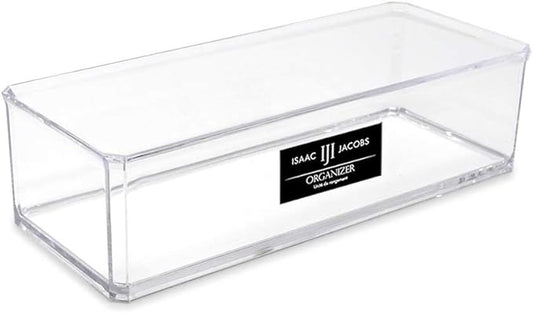Isaac Jacobs Clear Acrylic Rectangular Stackable Storage Organizer, (9" L x 3.5" W x 2.5" H) Drawer Tray, Multi-Functional, Bathroom, Kitchen, Home, Office, Desk, Drawers-NeatNest
