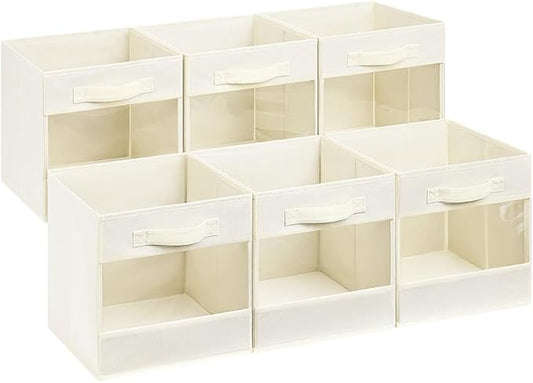 DIMJ Foldable Storage Boxes, Linen Closet Organizers and Storage, 6 Pack Closet Organizer Bins, Storage Cubes with Window, Closet Bins for Clothes, Toys, Books, Blanket (Beige)-NeatNest