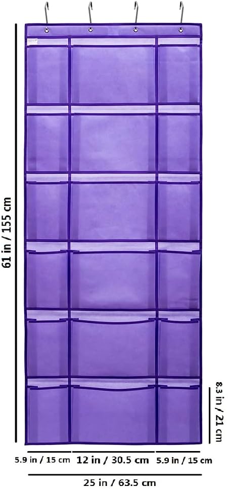 Over The Door Hanging Shoe Rack Organizer with 6 Extra Large and 12 Large Fabric Pockets Shoe Holder for Home Storage (PURPLE)-NeatNest