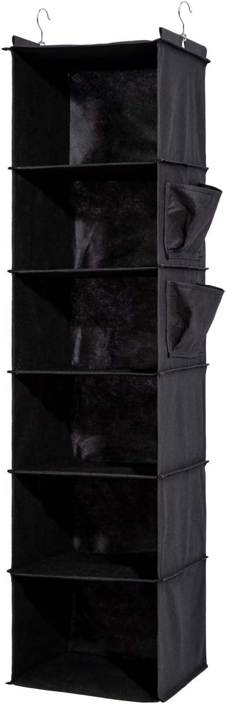 6-Shelf Hanging Closet Organizer and Storage, Collapsible Hanging Shelves for Closet with 2 Side Pockets, Hanging Shoe Organizer to Saving Space,Black-NeatNest